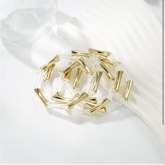 Gold and Clear Bamboo-Inspired Stackable Bracelets - Picture 5 of 5